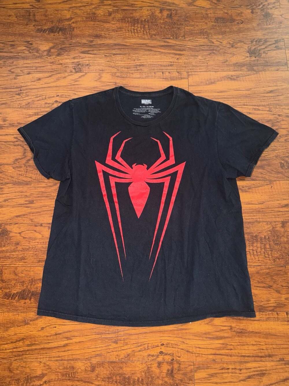 Marvel Spider-Man Distressed Red Logo Black Men's T-Shirt Size XL